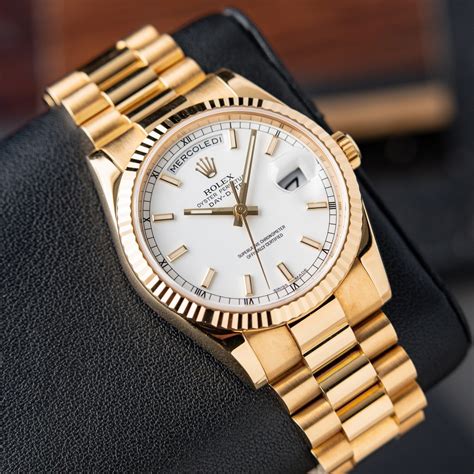 rolex day date 36mm gold price|rolex day date white dial.